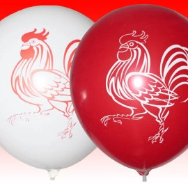 КИТАЙ 12" пастель Білий та Червоний з мал. "Півень" (100шт/уп) РОЗПРОДАЖ