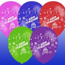 КИТАЙ 12" пастель ас з мал. "С Днем рождения (тортики)" (100шт/уп)