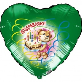 750209 18* серце з малюнком ведмежа з тортом Agura