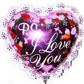 Китай Серце 24"(60см)  P.S.  I.L.Y. З каймою МАЛИНОВЕ, кулька фольгована