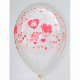 12 кристал 00 прозорий з мал. "ДЗВІНОЧКИ, СЕРДЕЧКИ червоні" (100шт/уп)