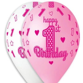 12 пастель 01 и 57 " 1 рік дівчинки HAPPY BIRTHDAY" шовкографія Італія (100шт/уп)