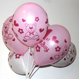 12 пастель 01 и 57 " 1 рік дівчинки Ведмежа HAPPY BIRTHDAY" шовкографія Італія (100шт/уп)